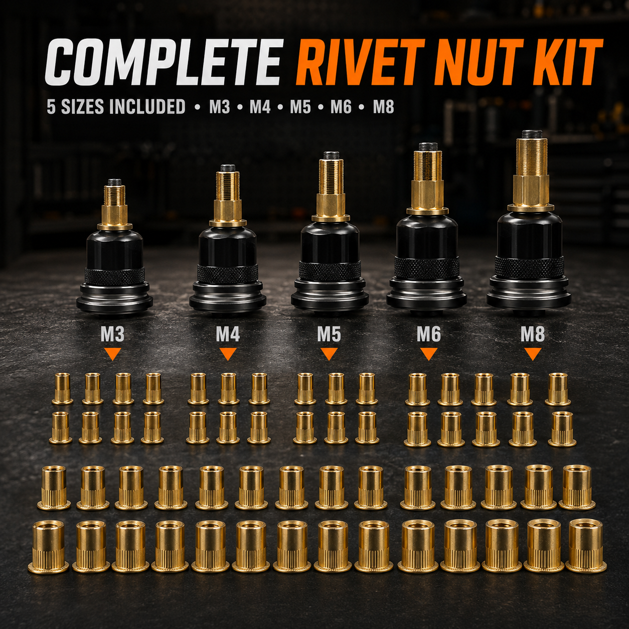 🔧 Complete Drill-Powered Rivet Nut Kit – M3–M8 Threaded Insert Tool Set