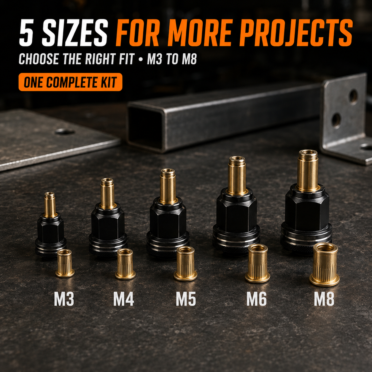 🔧 Complete Drill-Powered Rivet Nut Kit – M3–M8 Threaded Insert Tool Set
