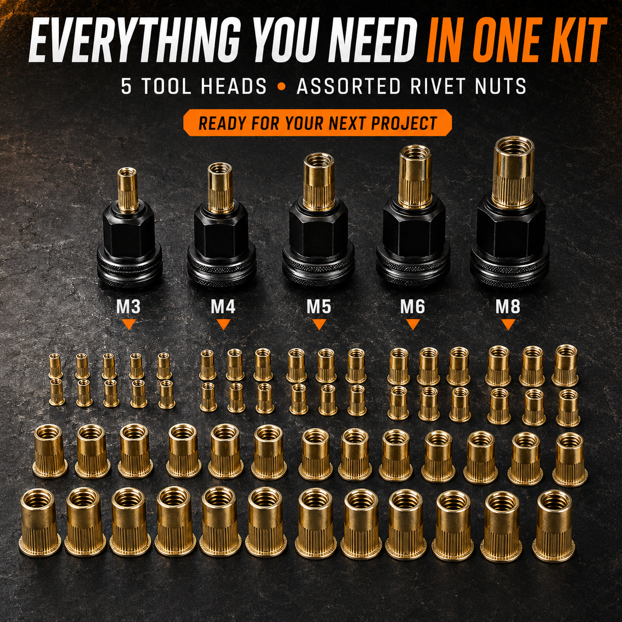 🔧 Complete Drill-Powered Rivet Nut Kit – M3–M8 Threaded Insert Tool Set