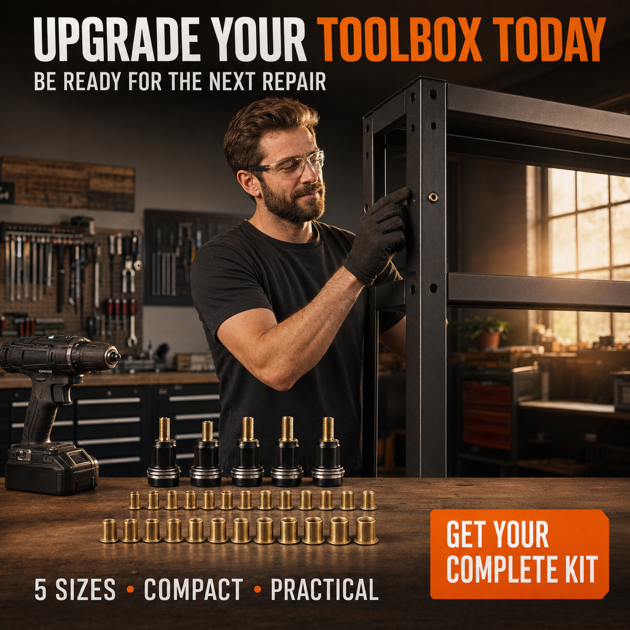🔧 Complete Drill-Powered Rivet Nut Kit – M3–M8 Threaded Insert Tool Set