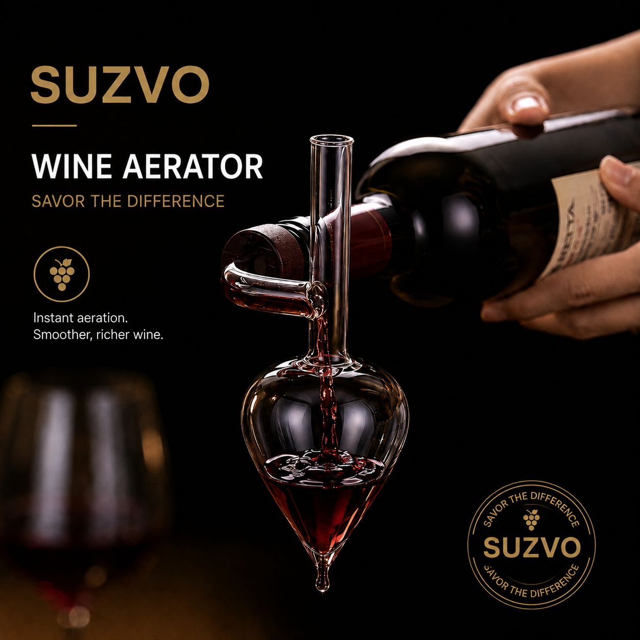 Glass Wine Aerator Pourer – Handcrafted Instant Wine Decanter Spout for Red Wine Bottles
