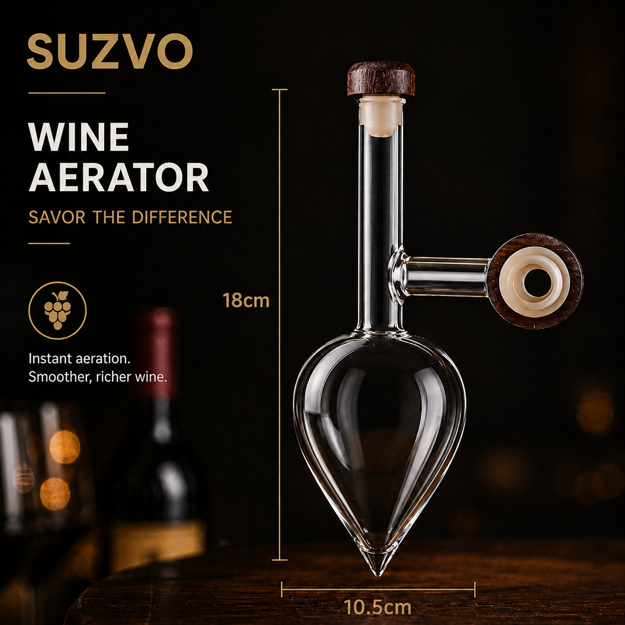 Glass Wine Aerator Pourer – Handcrafted Instant Wine Decanter Spout for Red Wine Bottles