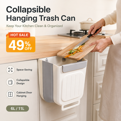 🗑️ LIMITED-TIME 50% OFF! 💫 Collapsible Hanging Trash Can for Kitchen Cabinet Door – Space-Saving Waste Bin (6L/11L)