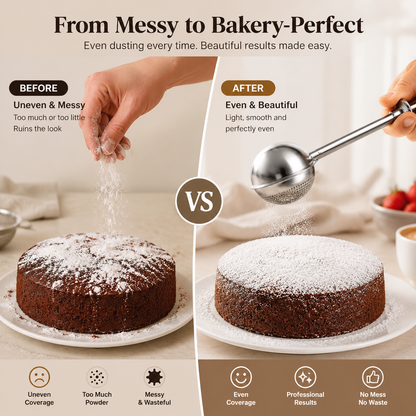 🥖 Stainless Steel Trigger Flour Duster – Scoop, Squeeze & Dust