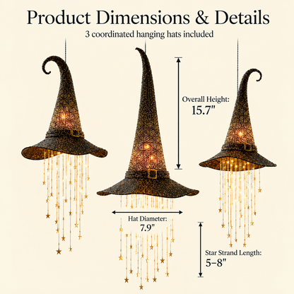 Lighted Witch Hat Set with Cascading Stars