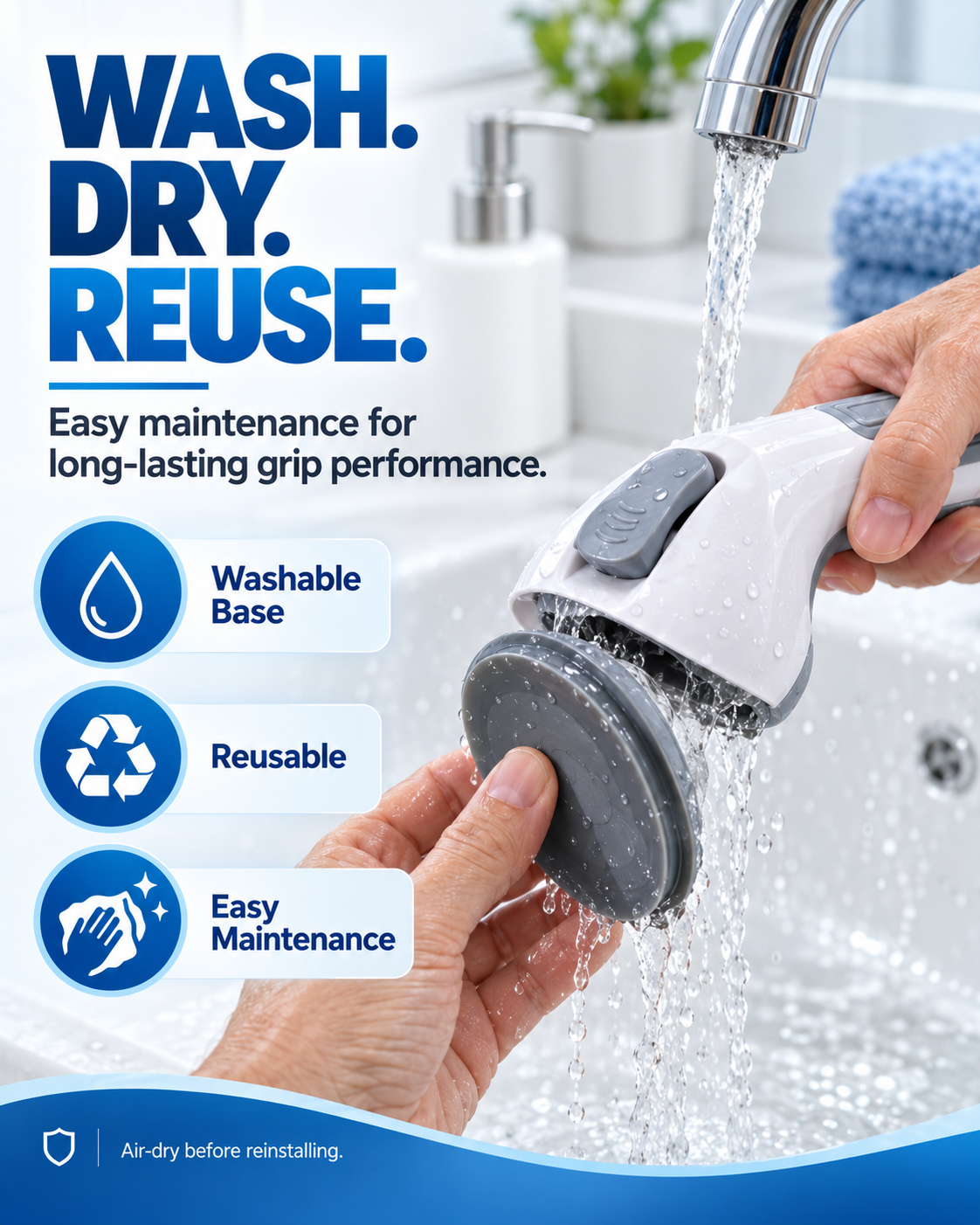 Suction Cup Grab Bar – Tool-Free No-Drill Install on Tile & Glass, Strong Vacuum Hold, Removable & Reusable – Extra Balance Support for Bathroom Safety 🔒