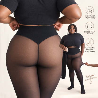Women's Fleece-Lined Sheer-Look Tights – High-Waist 200G Winter Pantyhose