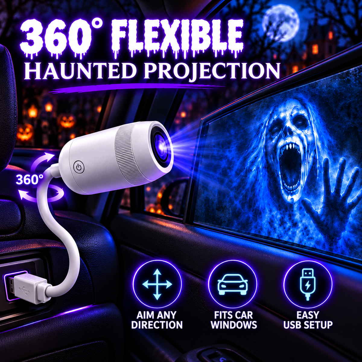 🎃 👻 Haunt Glow Halloween Window Projector-360° Adjustable Stand for Home Decor 🎃