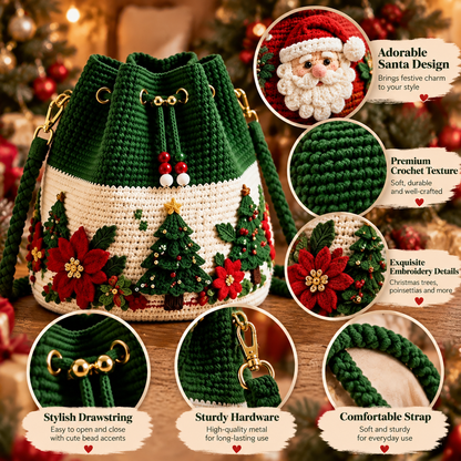 🎄 Christmas Crochet-Style Bucket Bag — Festive Charm for Every Outfit & a Thoughtful Gift for Her 🎁