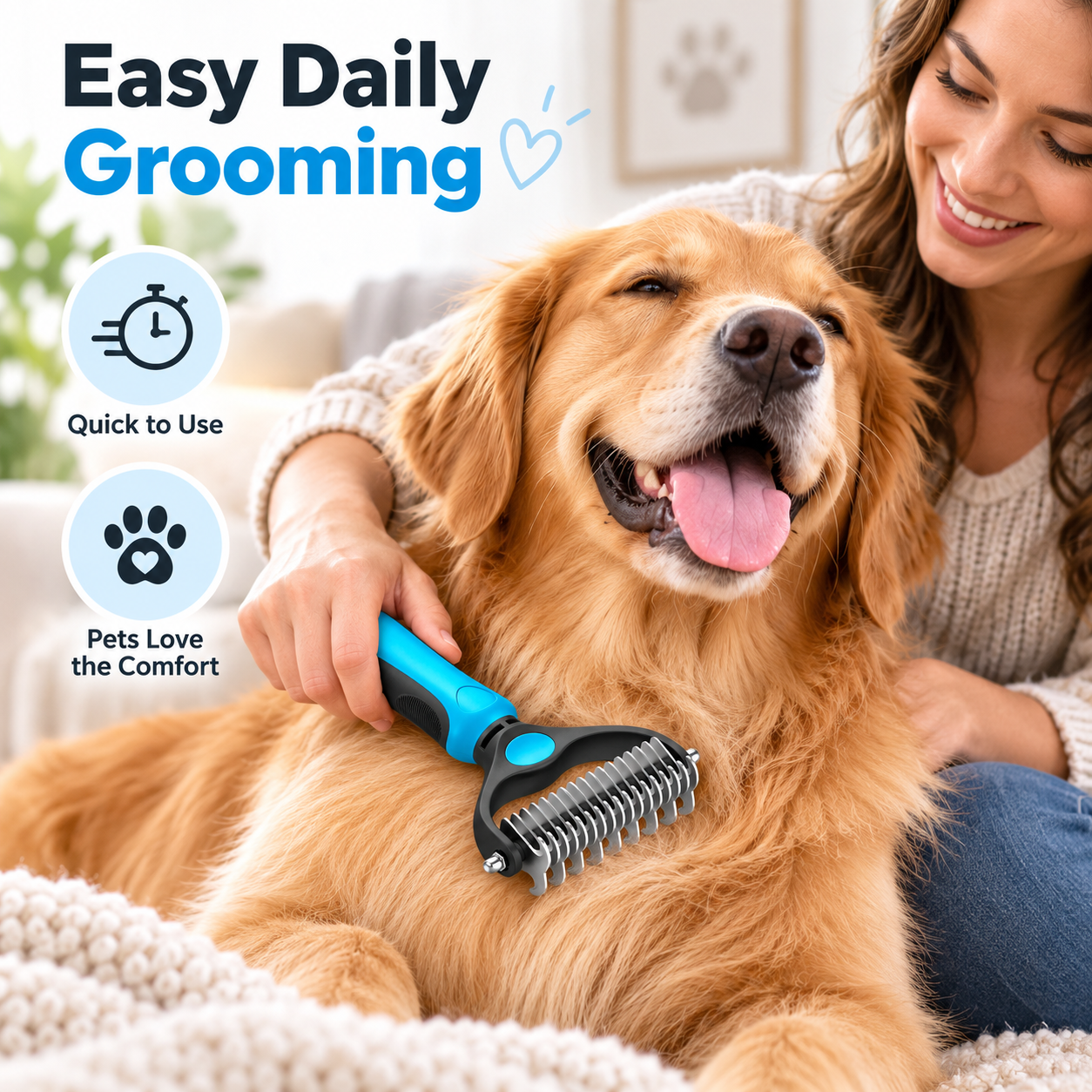 🐶FLASH SALE: 50% OFF! ✨2-in-1 Pet Grooming Brush – Deshed, Detangle & Smooth