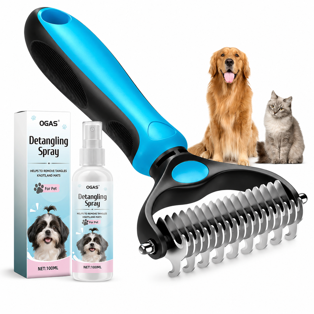 🐶FLASH SALE: 50% OFF! ✨2-in-1 Pet Grooming Brush – Deshed, Detangle & Smooth