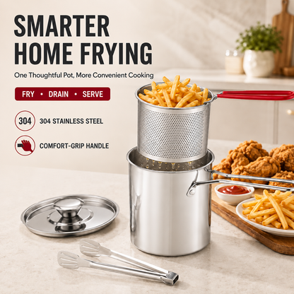 🍗 Crispy Favorites Made Easy 🔥 304 Stainless Steel Mini Fryer with Drain Basket