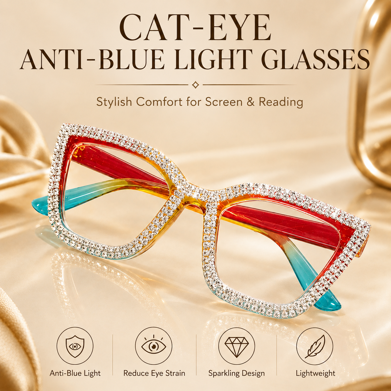 Cat Eye Anti-Blue Light Reading Glasses - Diamond Inlaid