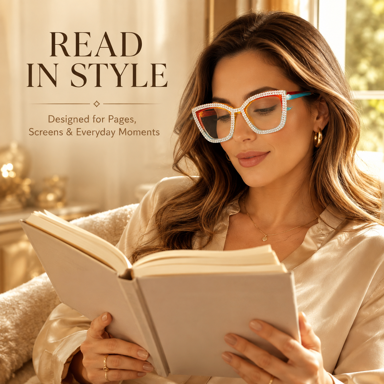 Cat Eye Anti-Blue Light Reading Glasses - Diamond Inlaid