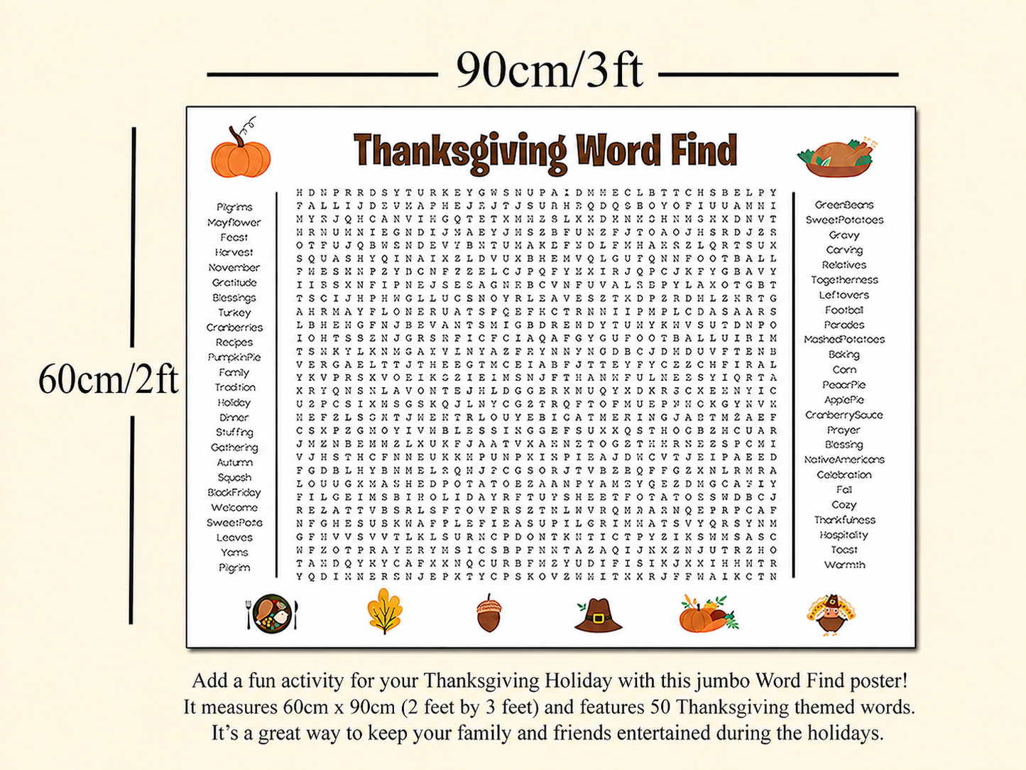 🎉 Jumbo Thanksgiving Word Search Poster(🎉Giant 36'x24' Wall Game)