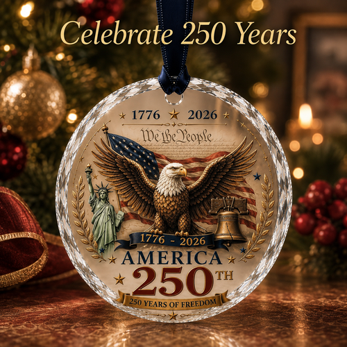 🦅 America 250 Glass Ornament – Patriotic Christmas Keepsake, 250th Anniversary Gift