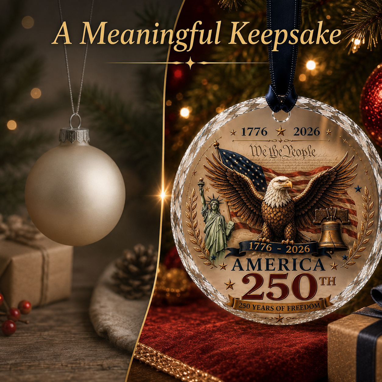 🦅 America 250 Glass Ornament – Patriotic Christmas Keepsake, 250th Anniversary Gift