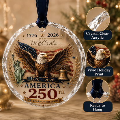 🦅 America 250 Glass Ornament – Patriotic Christmas Keepsake, 250th Anniversary Gift
