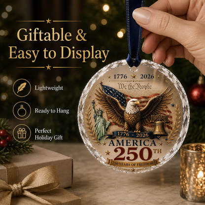 🦅 America 250 Glass Ornament – Patriotic Christmas Keepsake, 250th Anniversary Gift