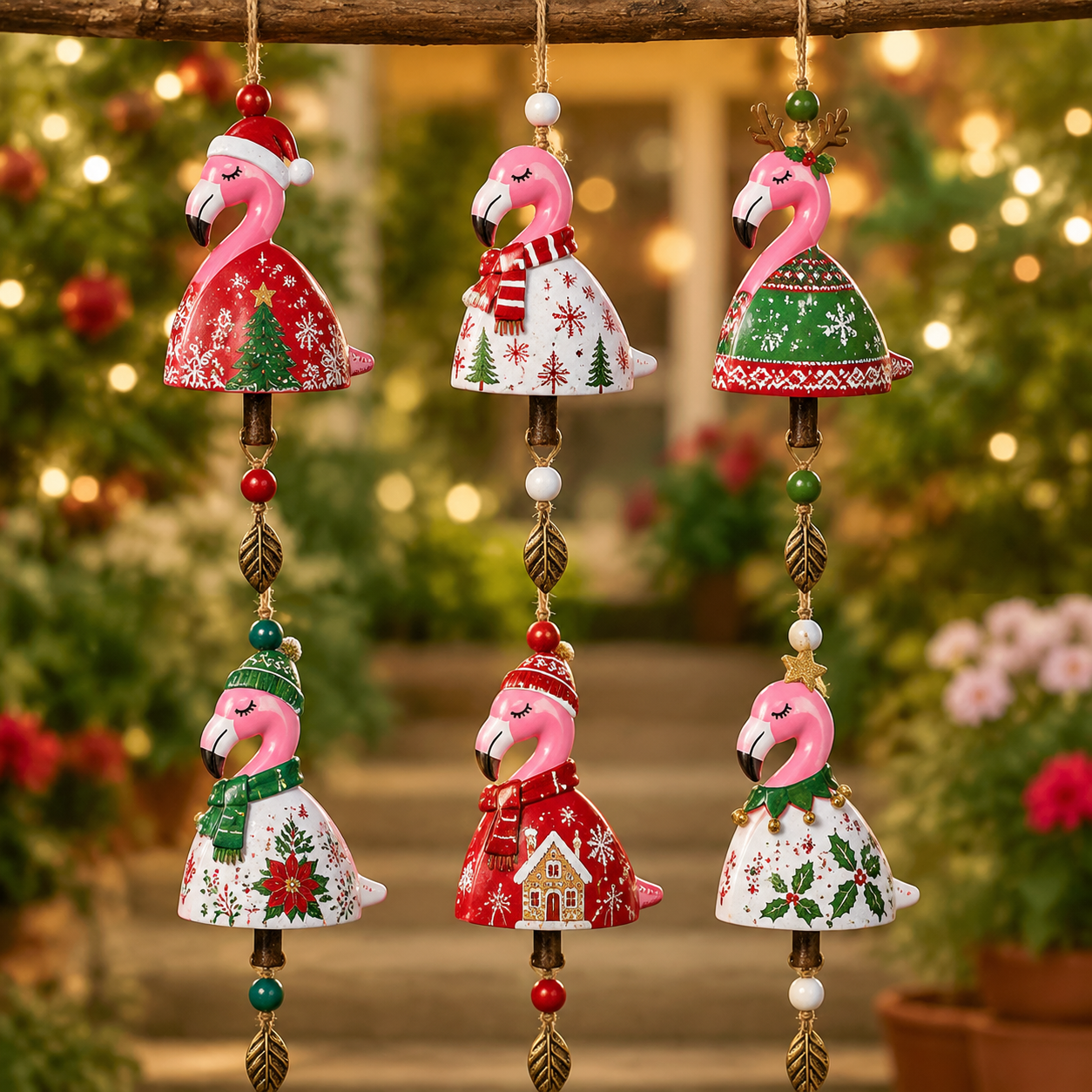 🦩 Christmas Flamingo Bell Ornament 🎄 | 6 Styles Holiday Hanging Pendant | Xmas Tree Decoration Home Party Wind Chime Gift
