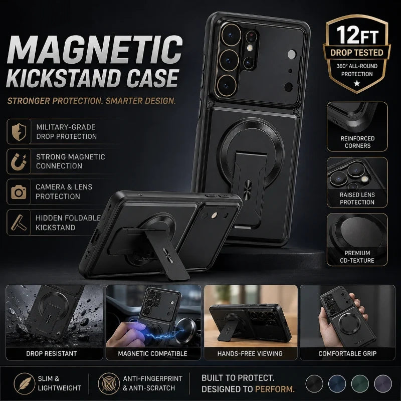 Magnetic Kickstand Phone Case forS Series – Shockproof Slim Case with Camera Lens Protection & Hidden Stand