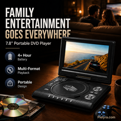 🚚 FREE Shipping! 7.8' HD Portable DVD Player – 4+ Hour Rechargeable Battery, Multi-Format Playback & Complete Travel Kit