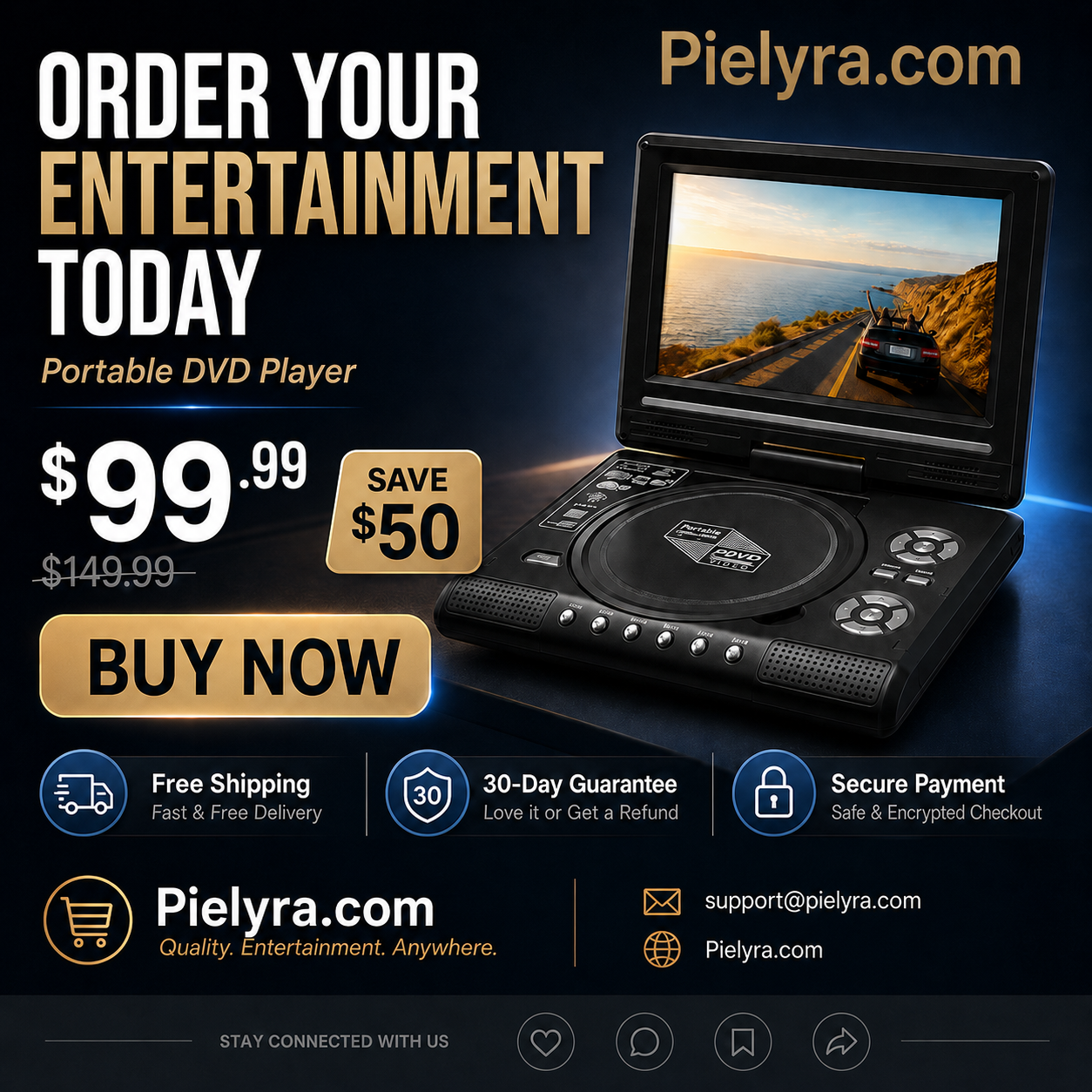 🚚 FREE Shipping! 7.8' HD Portable DVD Player – 4+ Hour Rechargeable Battery, Multi-Format Playback & Complete Travel Kit