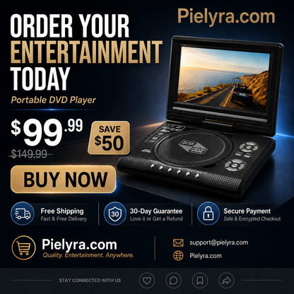 🚚 FREE Shipping! 7.8' HD Portable DVD Player – 4+ Hour Rechargeable Battery, Multi-Format Playback & Complete Travel Kit