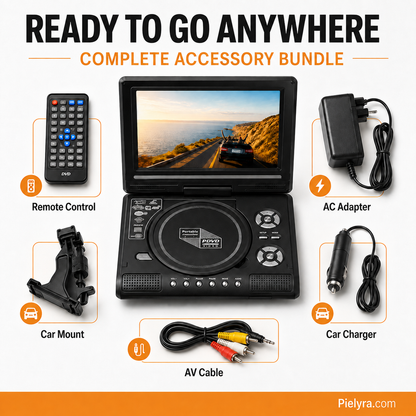 🚚 FREE Shipping! 7.8' HD Portable DVD Player – 4+ Hour Rechargeable Battery, Multi-Format Playback & Complete Travel Kit