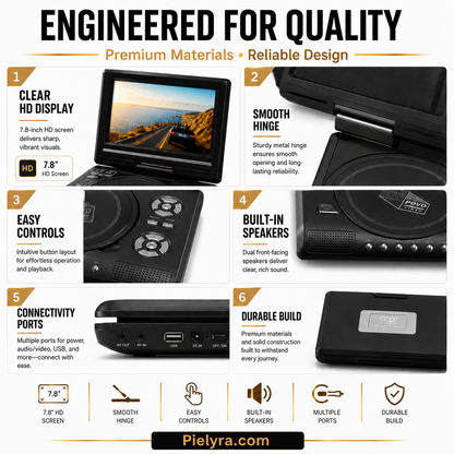 🚚 FREE Shipping! 7.8' HD Portable DVD Player – 4+ Hour Rechargeable Battery, Multi-Format Playback & Complete Travel Kit