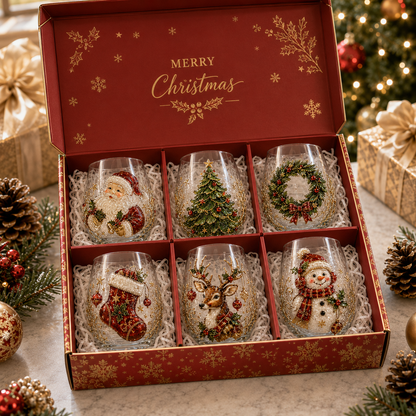 🎅Christmas Early Bird Sale🎄Christmas Glass Art Cup | Luxury Raised Holiday Glassware for Drinks, Decor & Christmas Gifts 🎁