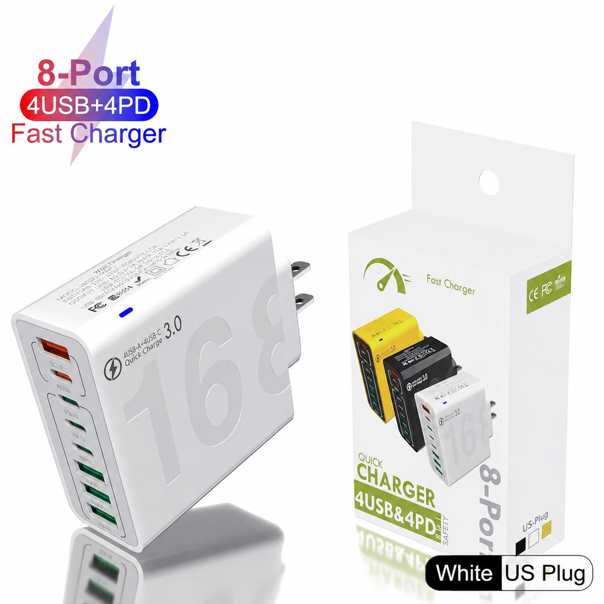 8-Port Smart USB-C & USB-A Fast Charging Hub for Phones & Tablets