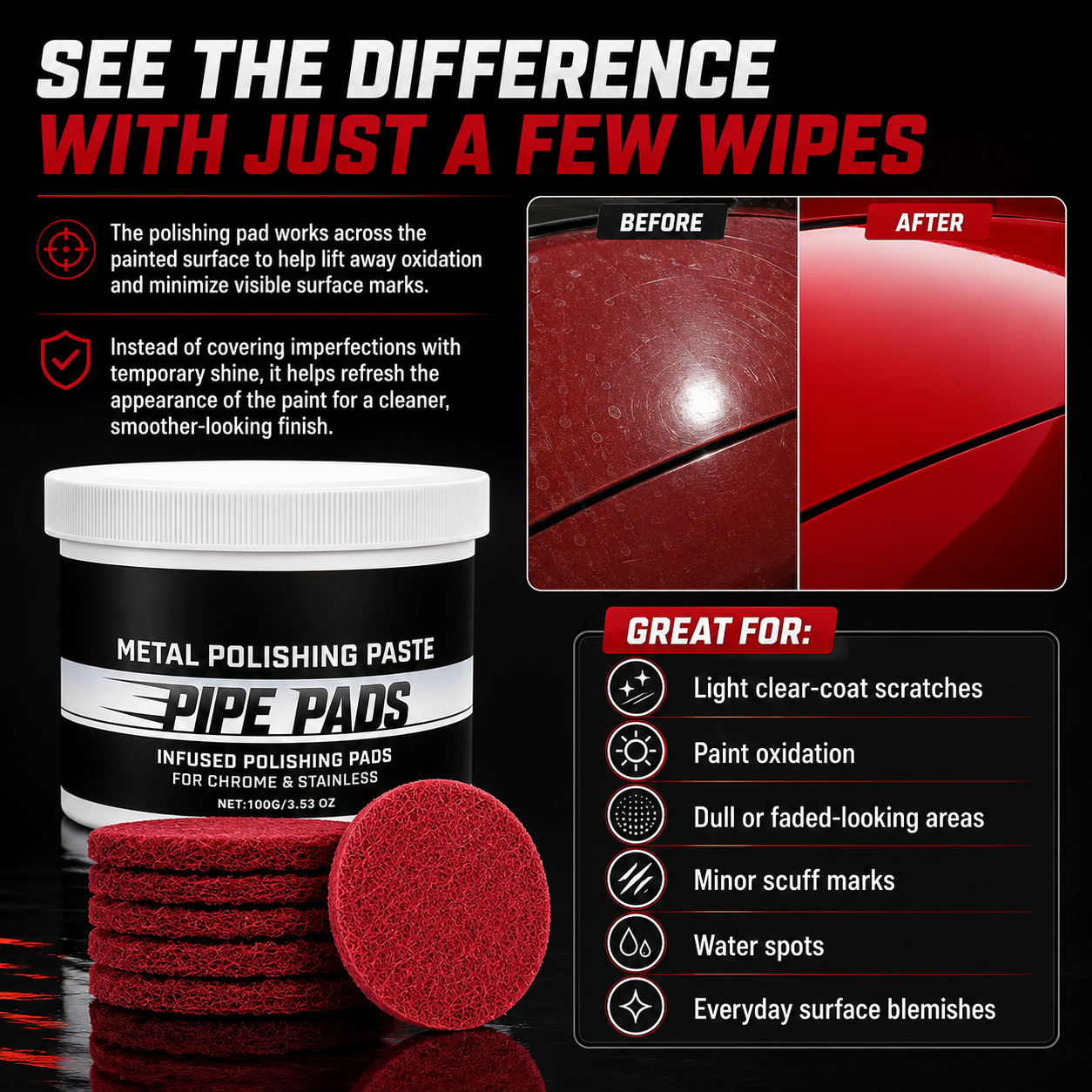 🚗Car Scratch Remover Pads – Remove Scratches & Oxidation ✨