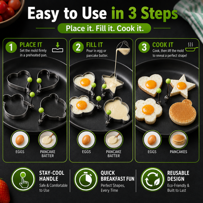 🍳 Stainless Steel Egg Rings & Pancake Molds – 5 Fun Shapes 🥞