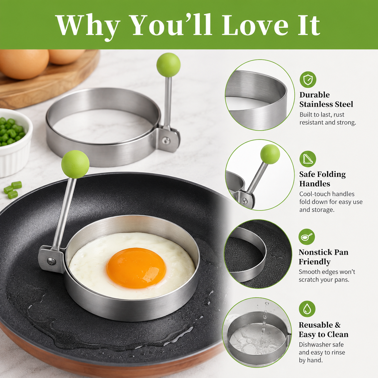 🍳 Stainless Steel Egg Rings & Pancake Molds – 5 Fun Shapes 🥞