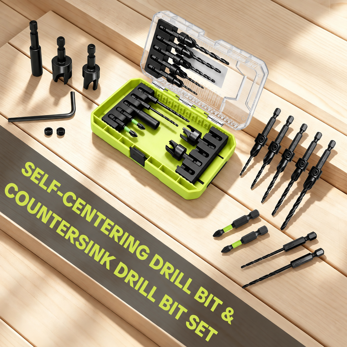 15-Piece Countersink Drill Bit Set – 1/4' Hex Shank, Depth Stop & Quick-Change Design