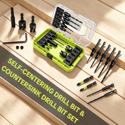 15-Piece Countersink Drill Bit Set – 1/4' Hex Shank, Depth Stop & Quick-Change Design