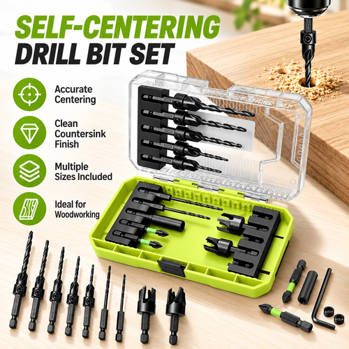 15-Piece Countersink Drill Bit Set – 1/4' Hex Shank, Depth Stop & Quick-Change Design