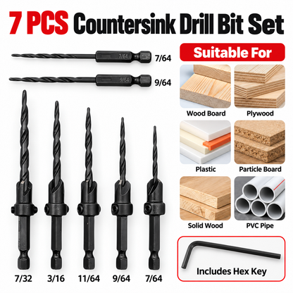 15-Piece Countersink Drill Bit Set – 1/4' Hex Shank, Depth Stop & Quick-Change Design