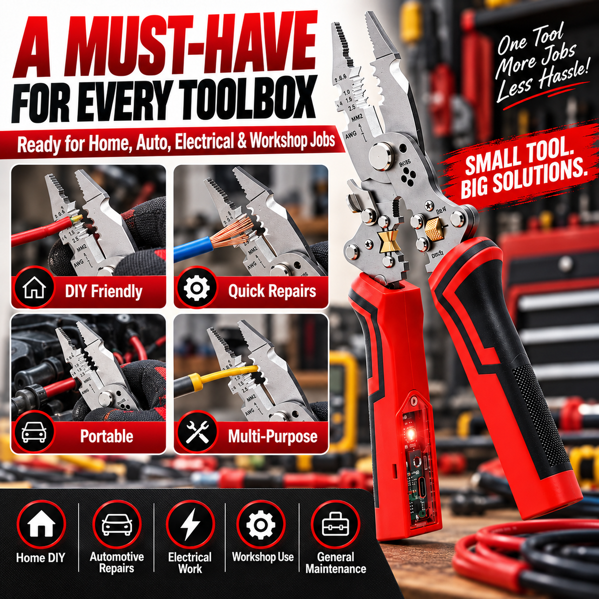 ⚡ 16-in-1 Multi-Function Wire Stripper & Voltage Tester – Cutting, Stripping & Electrical Repair Pliers
