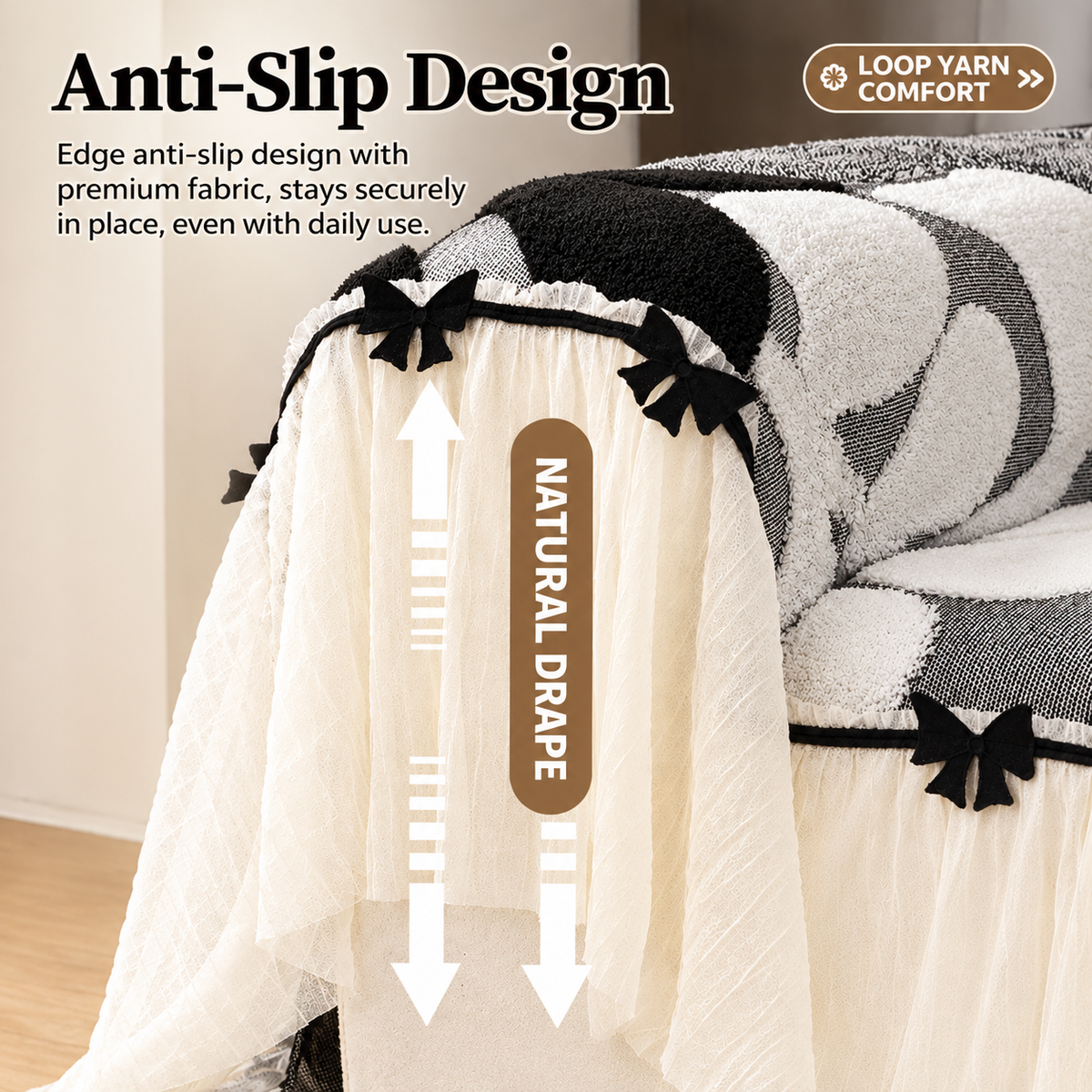 ✨Luxury Botanical Plush Sofa Cover with Elegant Bow Skirt
