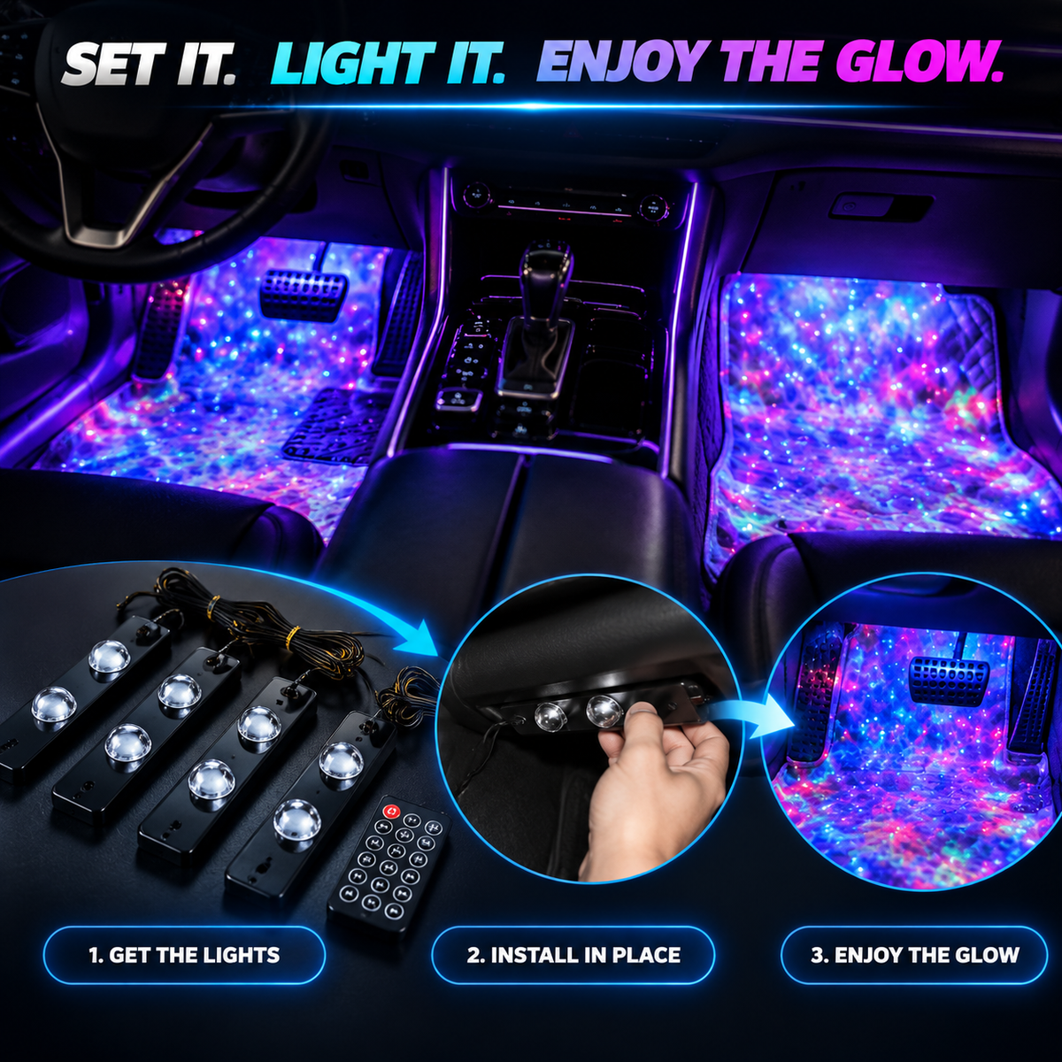 ✨ Starry Car Floor Ambient Lights – RGB Footwell Interior Lighting Kit