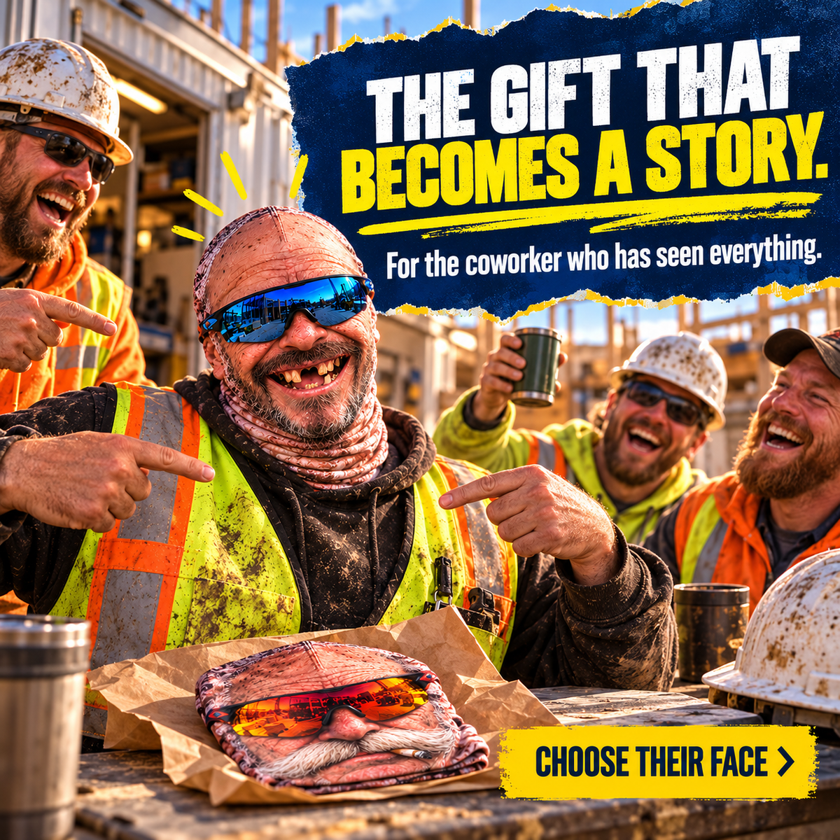😂 Funny Construction Worker Face Ski Mask – Jobsite Prank Gift