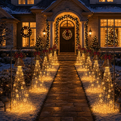 🔔 Outdoor Solar Christmas Bell Light with Cascading Stars for Yard Pathway Decor