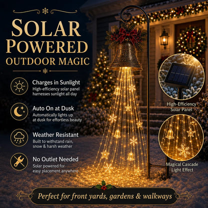 🔔 Outdoor Solar Christmas Bell Light with Cascading Stars for Yard Pathway Decor