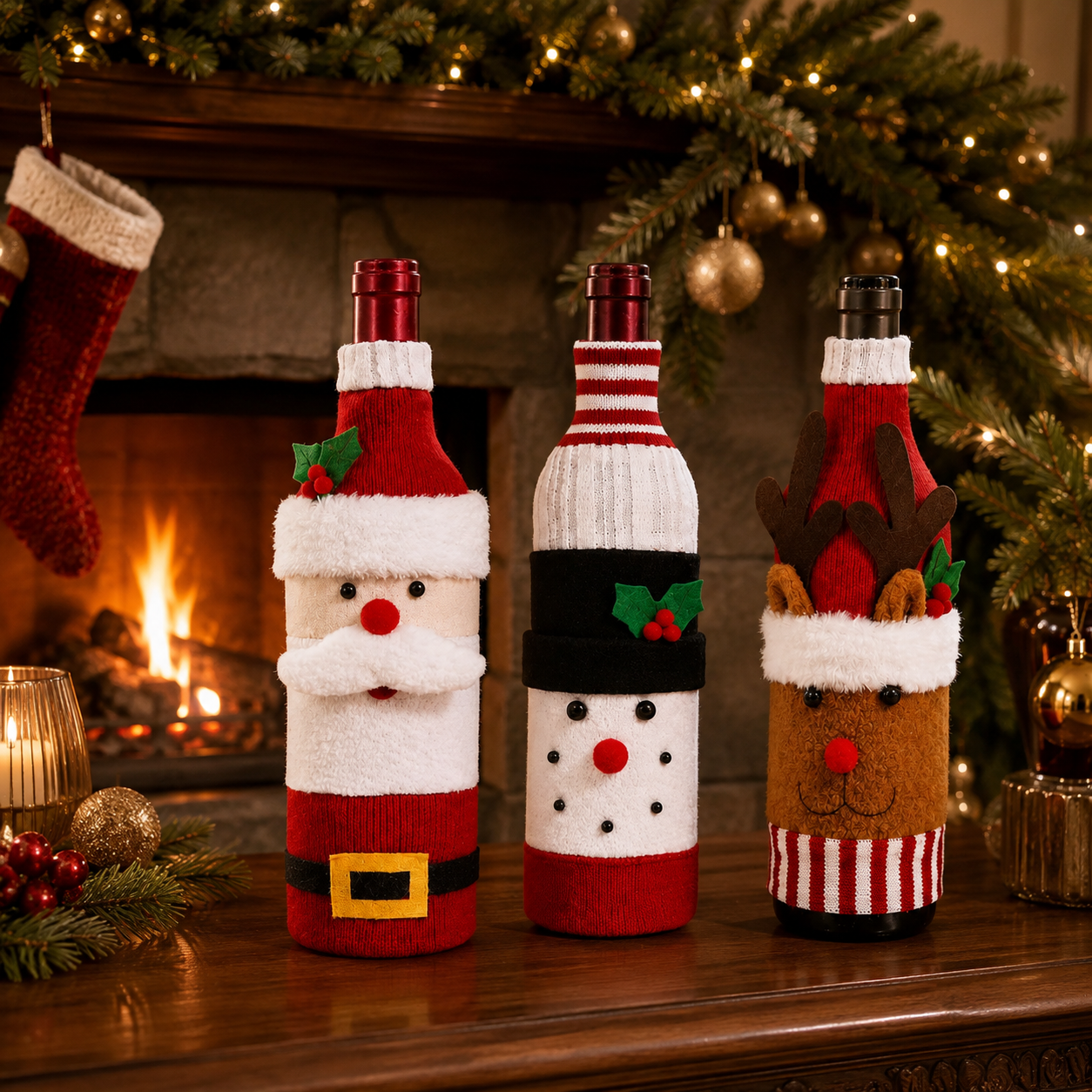 Christmas Santa Claus Wine Bottle Cover Table Decor
