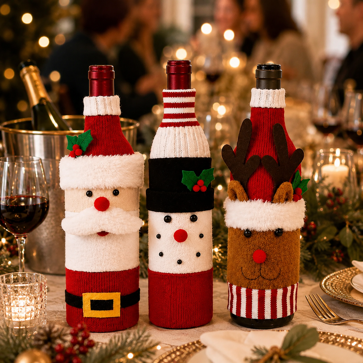 Christmas Santa Claus Wine Bottle Cover Table Decor