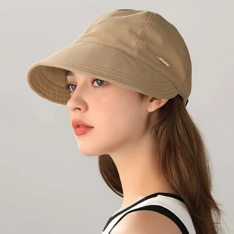 Women's Wide Brim Sun Visor Hat – UPF 50+ Open Top Cap for Ponytails, Golf & Beach