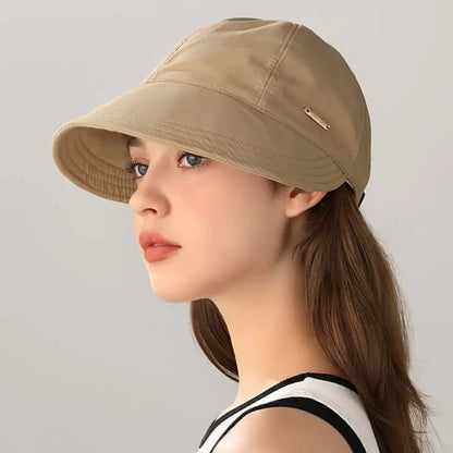 Women's Wide Brim Sun Visor Hat – UPF 50+ Open Top Cap for Ponytails, Golf & Beach