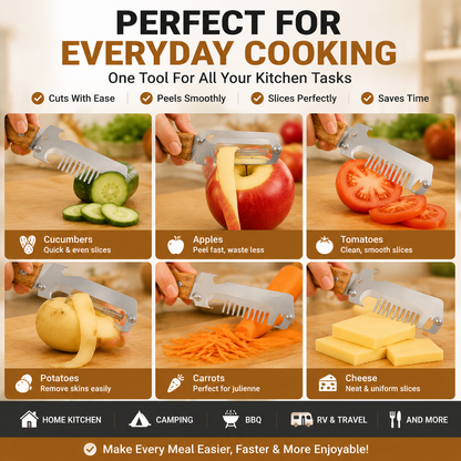 🥕OFF 50% TODAY🔪 2PCS Wood Handle Multifunction Kitchen Peeler | Peel, Slice & Bottle Opener All-in-One